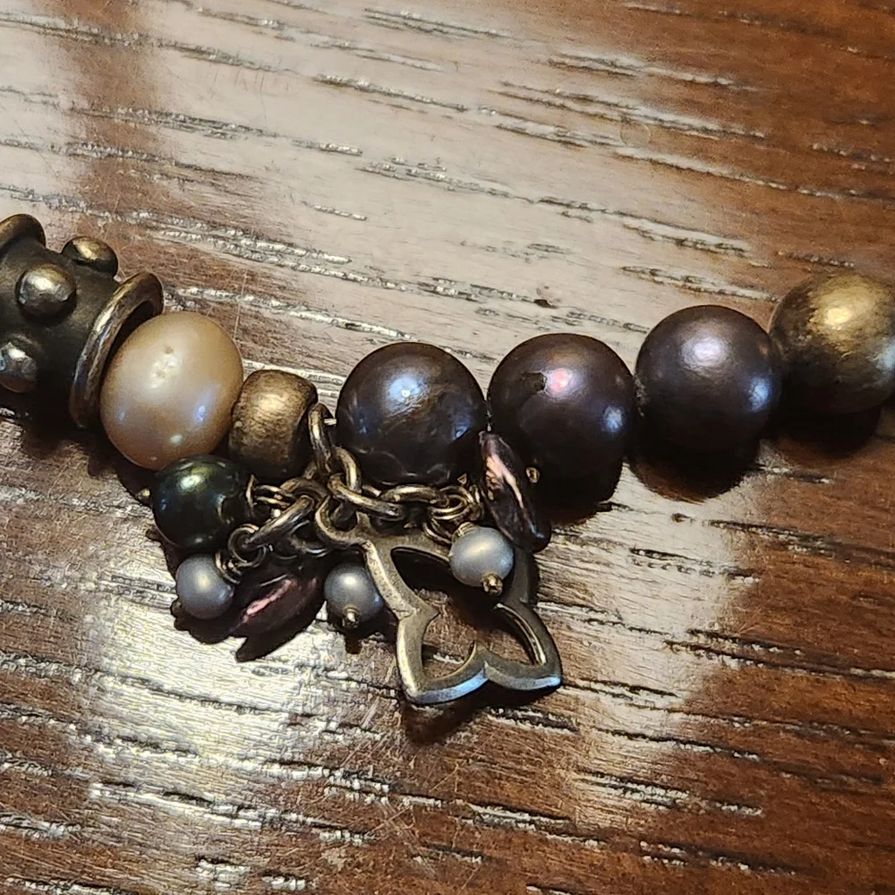 Sterling Silver, Bead and Pearl Bracelet with charms